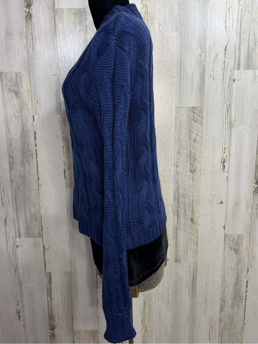 For Love And Lemons Navy Cable V-Neck Zip Sweater - Picture 3 of 9